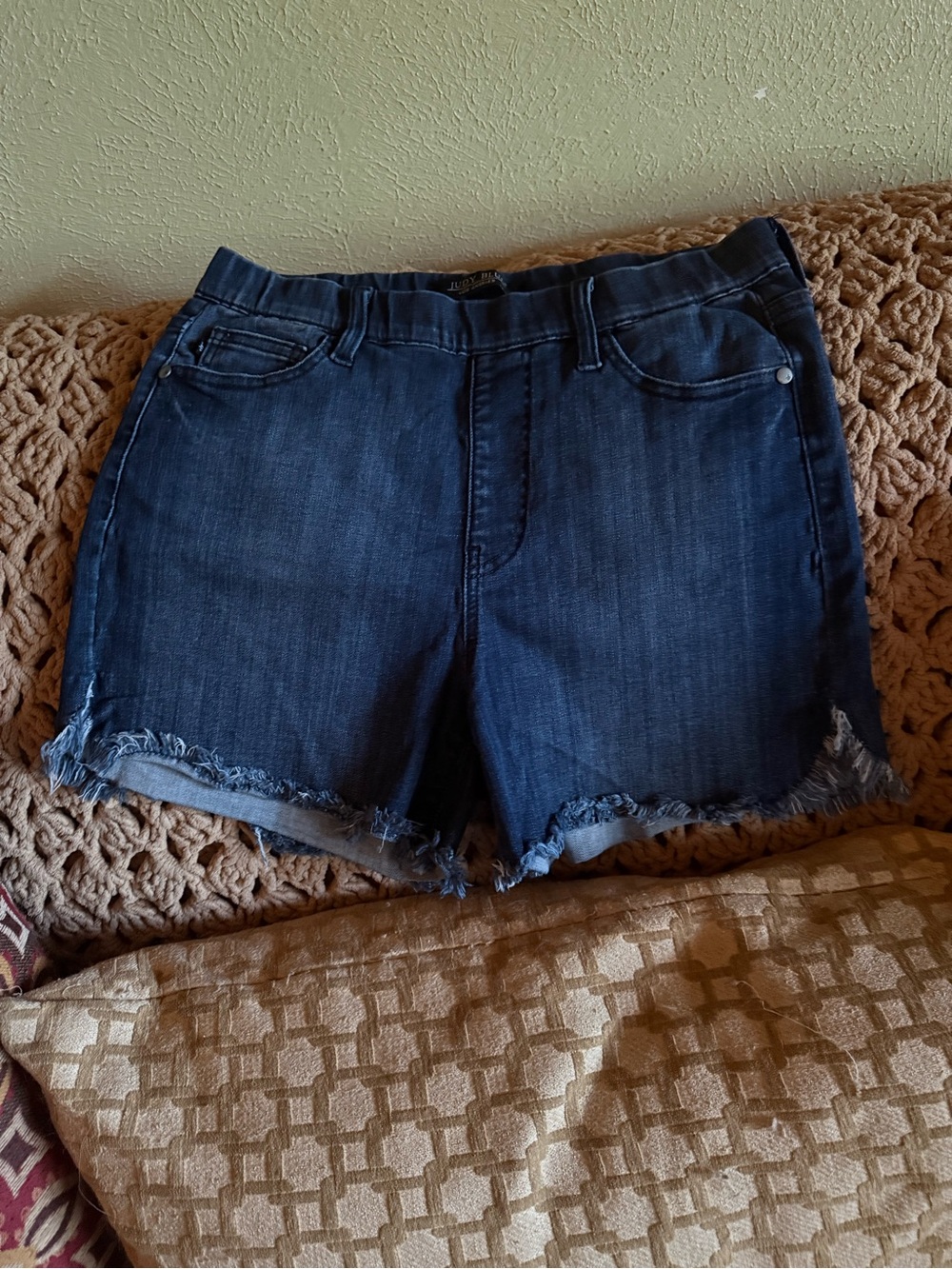 Judy Blue Dark Indigo Frayed Hem Denim Shorts